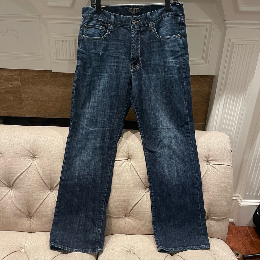 AF: Lucky Brand Jean Mens 32x28 181 Relaxed Straight Jeans Cotton Spandex Blue